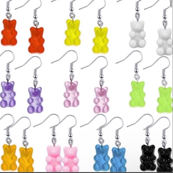 (1 PAIR) BLACK GUMMY BEAR EARRINGS - Picture 4 of 5